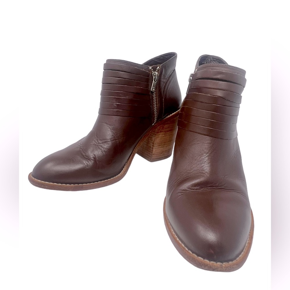 Loeffler Randall Eva Leather Ankle Boots Brown Block Heel Size 10.5